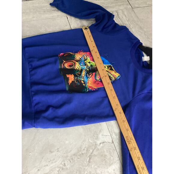 Dinosaur Riding Monster Truck Present For Boys Kids Sweatshirt Blue Large - Picture 3 of 5